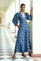 Robe longue élégante en voile de coton pour femme, style bohème chic, imprimé floral artisanal indien, lavable, pour l'été et l'automne