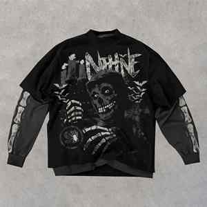 T-shirt de mode à impression personnalisée, manches longues doubles, délavé à l'acide, ample, pour homme - Product Image 6