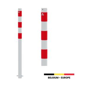 เสาเหล็กสะท้อนแสงสีขาวแดงยึดพื้นยับยั้งการติดตั้งกลางแจ้งการเตือนการจราจรคอนกรีต - Product Image 1