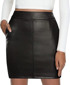 กระโปรงสั้นเอวสูงสั้นสำหรับผู้หญิงกระโปรงหนังแนววินเทจเซ็กซี่สีดำลำลองแฟชั่นมินิ - Product Image 2