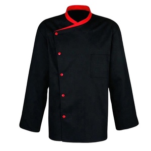 Abrigo de chef de sarga negro de algodón 100% para uso en hoteles uniformes profesionales para restaurantes - Product Image 1