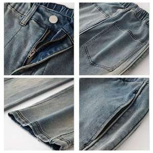 Jeans baggy cargo personnalisés pour hommes, pantalons en jean évasés empilés peints en bleu, pantalons en jean pour hommes, vente en gros - Product Image 3