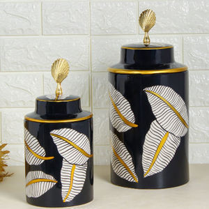 Jarrón Decorativo de Aluminio con Diseño de Hojas, Acabado Negro Brillante, Estilo Moderno, Centro de Mesa, Última Novedad - Product Image 1