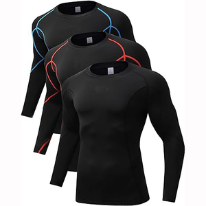 Chemise de gymnastique de compression à manches longues noire pour hommes pour l'entraînement physique, la course à pied et la musculation T-shirt de sport serré à motif solide - Product Image 4