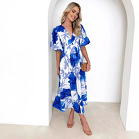 Robe Maxi d'été pour femmes nouveauté imprimé fleuri manches bouffantes robe Maxi trapèze robe élégante vêtements pour dames en gros