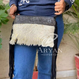 High Quality Western Hand Tooled Cowhide Fringe Crossbody Bag Hot Selling Genuine Carving Leather Shoulder <b>Purses</b> for Women Use - Product Image 1