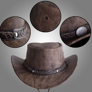Sombrero de Vaquero de Cuero Genuino de Alta Calidad, Hecho a Mano para Hombres y Mujeres, Ajustable, para Uso en Exteriores en las Cuatro Estaciones - Product Image 6