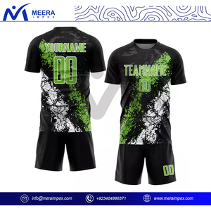 Wholesale Breathable Soccer Wear for Adults Quality Stock of <b>Black</b> <b>Green</b> & White Texture Soccer Jersey Uniform - Product Image 2