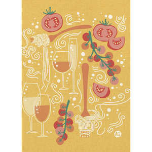 Ilustración divertida de pasta italiana de Aia Ueno, impresión digital de tomate y vino sobre base de papel por Pasta Paradise - Product Image 1