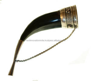 ฮอร์นดื่มของขวัญฮอร์นสำหรับดื่มพร้อมแม่พิมพ์ทองเหลืองของแท้และอาหารปลอดภัยแตรแอฟริกันจากอินเดียไม่รั่ว - Product Image 1