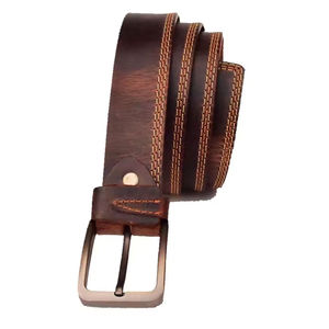 Cinturón de piel auténtica de lujo personalizado para hombre, cuero de vaca vintage, nuevo diseño, hebilla automática, servicio OEM personalizado informal disponible - Product Image 4