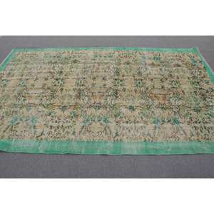 พรมตุรกีวินเทจสีเขียว5.8x9.4ft เบจสานแบบแบนขนสัตว์เย็บปะติดปะต่อกันสำหรับตกแต่งห้องนั่งเล่นหรือห้องโถง - Product Image 3