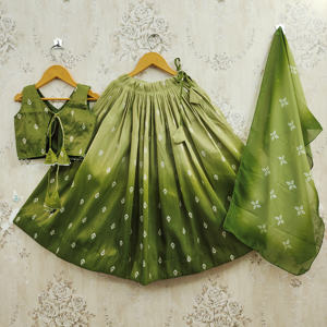 Shoryam Fashion - Lehenga Choli Étnico para Niñas, Ropa de Fiesta |   Vestido Largo de Poliéster Estampado Verde Claro de Secado Rápido - Product Image 2