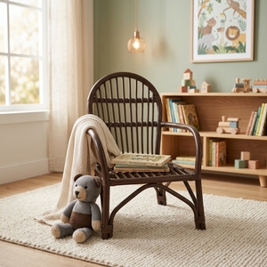 Fauteuil enfant en rotin marron, mobilier moderne pour salle de jeux, fauteuil léger et mignon pour chambre d'enfant, style bohème, vente en gros - Product Image 2