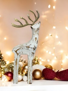 Natural <b>Wooden</b> Reindeer with White Touch Minimalist Festive Decoration for Living Room <b>Shelf</b> Christmas Party or Gift Use - Product Image 6