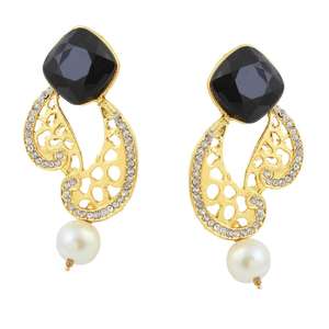 Pendientes colgantes chapados en oro negro Kriaa con piedra austriaca 1305824 joyería elegante de perlas - Product Image 1