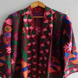 Handmade Boho Ethnic Women's Long Cotton Jacket Winter <b>Coat</b> with Suzani Embroidery Autumn Outerwear - Product Image 2