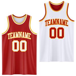 Direct Factory Wholesale Custom <b>Red</b> White-Gold Reversible Double Side Sublimation Basketball <b>Suit</b> Jersey - Product Image 1