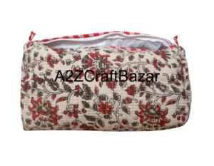 Quilted Toiletry Set Vintage <b>Makeup</b> Organizer for Travel Bridesmaid Cosmetic 3PC Pouch Set Hand Block Printed Boho Cotton <b>Vanity</b> - Product Image 5