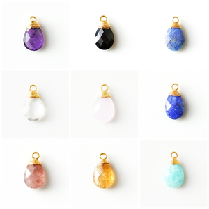 Breloques en fil de fer Pendentif en onyx noir Briolette Pierre de naissance à facettes 8x10 MM Charms Pendentif plaqué or Collier Bijoux - Product Image 3