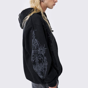 Sweats à capuche oversize en molleton tricoté de haute qualité pour femmes, style streetwear, avec fermeture éclair, épaules tombantes, 100% coton respirant, personnalisable - Product Image 6