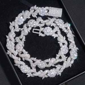 925 Sterling Silver Flower <b>Chain</b> Necklace <b>Iced</b> <b>Out</b> Moissanite Diamond Statement Jewelry for Women - Product Image 5