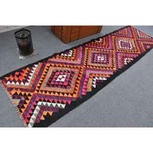 Alfombra Vintage de 3x11 pies, Alfombra Turca, Alfombra de Lana Ikat Roja - Product Image 1