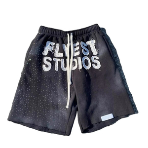 Custom <b>Men's</b> High Quality 100% Cotton Sun fade Acid Wash <b>Shorts</b> with Distress Embroidery Streetwear Style Applique <b>Patches</b> <b>Short</b> - Product Image 3