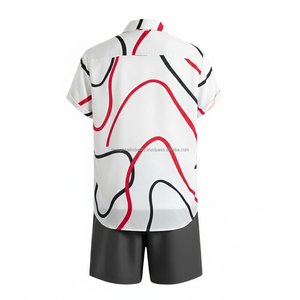 ชุดเซ็ตเสื้อผ้าผู้ชายพิมพ์ลายตามสั่ง OEM - ลายคลื่นสีขาว แดง ดำ ชุดฤดูร้อน 2 ชิ้น - Product Image 2