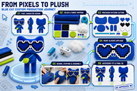 Fabricant de poupées en peluche personnalisées, personnage de chat bleu de 15 cm avec des nuances de pixels, OEM ODM pour cadeaux en gros