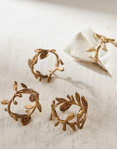 Antique Aluminum Leaf <b>metal</b> napkin ring handmade Inexpensive napkin rings <b>Metal</b> <b>Desk</b> Napkin Ring set of 4 - Product Image 2