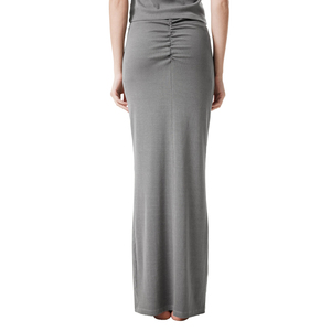Dyed Washed Knit Maxi <b>Skirt</b> with Drawstring Ruched & Lace Details - Product Image 5
