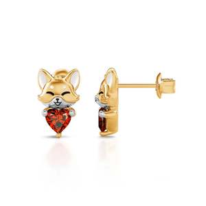Boucles d'oreilles clous en argent sterling Jeulia Hug Me Baby Fox en forme de cœur, cadeau idéal - Product Image 2