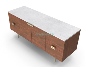 Marble Top Wooden Side Board with Buffet & Sideboard Doors <b>Drawers</b> & <b>Shelves</b> for Dining & Storage - Product Image 2