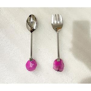 Service à salade en acier inoxydable avec logo personnalisé et poignée en agate, outils de cuisine, ustensiles, cuillère à salade, vaisselle, couverts pour la maison et les hôtels - Product Image 1