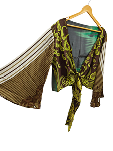 เสื้อผูกเน็คไทผ้าไหมด้านบนทำด้วยมือของชาวอินเดียเสื้อผูกด้านหน้าแบบฮิปปี้เสื้อฤดูร้อนผูกพันรอบเสื้อคลุมผ้าไหมเสื้อครอปฤดูร้อน - Product Image 5