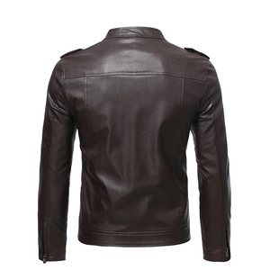 Veste en cuir PU dur noir pour hommes avec fermeture éclair de luxe de créateur avec étiquette personnalisée pour le printemps et l'automne - Product Image 2