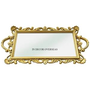 Marco de Metal chapado en oro de alta calidad de diseño de hojas y flores para espejo de forma redonda bandeja de servicio suministros de centro de mesa - Product Image 4