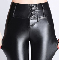 Einfarbige Winter-Flachfront-Damen-PU-Leder-Yoga-Leggings Skinny-Hose Hochelastisch Wasserdicht Atmungsaktiv OEM-Design