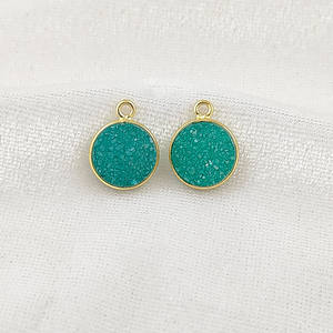 Vert Druzy Or Plaqué Lunette En Gros Pendentif Rond Agate Naturelle Druzy Gemstone Charme Bijoux - Product Image 5