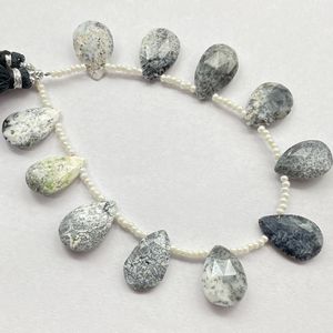 Cuentas de Briolette de ópalo de dendrita con forma de pera facetada de alta calidad, piedras preciosas naturales para la fabricación de joyas - Product Image 1