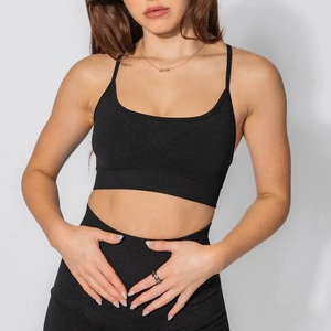 Sujetador deportivo entrecruzado sin espalda para mujer, Top corto de gimnasio sin costuras de soporte medio, de tiras de Yoga Top, forro de Spandex, conjuntos de talla grande - Product Image 3