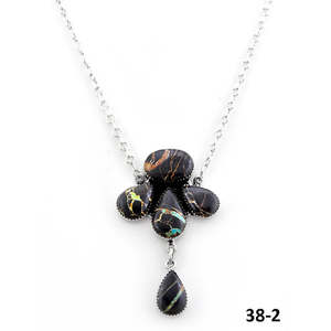 Collier artisanal Southwest en argent sterling noir avec chaînes perlées classiques à motifs floraux et numérotés - Product Image 2