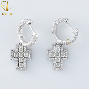 Pendientes de Cruz de gota de nuevo diseño, pendientes de Cruz de moissanita de corte princesa, pendientes de Cruz de hip hop de Aro para hombres - Product Image 2