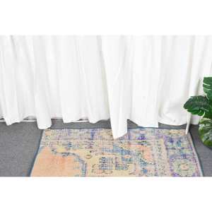 Alfombra de lana azul Beige Vintage de 1,5x3 pies, hecha a mano, área grande turca, área abstracta, látex para habitación de adolescentes, pasillo, espacio rectangular - Product Image 2