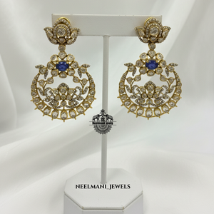 Boucles d'oreilles chandelier Tanzenite vintage tendance plaquées or 18 carats, forme fleur, zircon, diamant, saphir, or rose pour mariage - Product Image 1