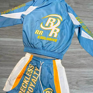 Ensembles pour hommes Short et veste coupe-vent personnalisés en deux pièces Ensemble de survêtements courts en nylon à fermeture éclair réfléchissante - Product Image 1