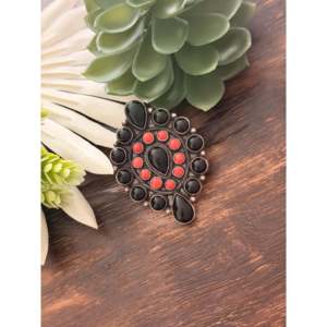<b>Adjustable</b> Navajo Multi-Stone <b>Ring</b> Handmade with Sterling Silver & Coral Bezel Setting Inlay Everyday Wear - Product Image 4