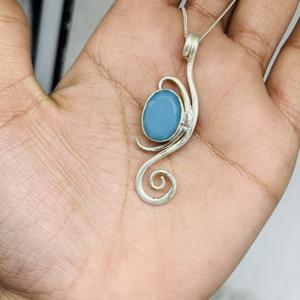 Aqua Chalcedony 925 Sterling <b>Silver</b> Pendant Handmade <b>Cross</b> Pattern Gemstone <b>Necklace</b> for Women for Parties - Product Image 6