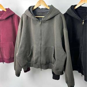 Custom Heavyweight Vintage Zip up Acid Wash Pullover Distressed Boxy Cropped Hoodies para hombres Fleece Blank Plain - Product Image 2
